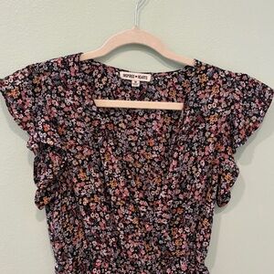 Inspired Hearts Black Floral Tie-Waist Wrap Dress